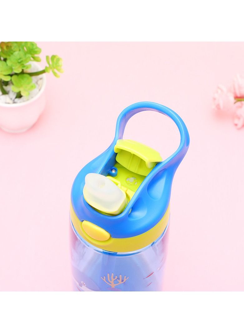 Drinking Bottle, Kids Water Bottle with Flip Straw, Flexible Carry Handle and Easy Push Button, BPA-free, Very Suitable for School And Sports Children's Water Bottle(Blue) - Image 2