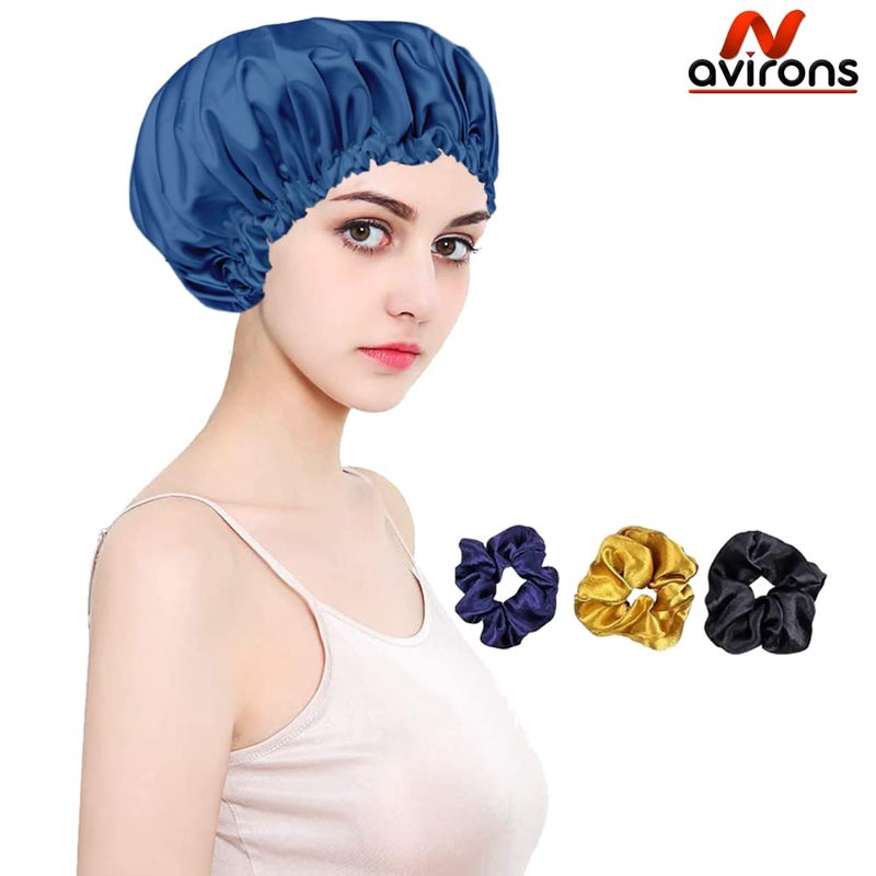 Avirons Silk Hair Cap for Sleeping | Satin Bonnet with Free 3 Scrunches | Silk Bonnet for Hair| Satin Hair Cap for Sleeping| Adjustable Hair Bonnet for Sleeping (Purple) - Image 2