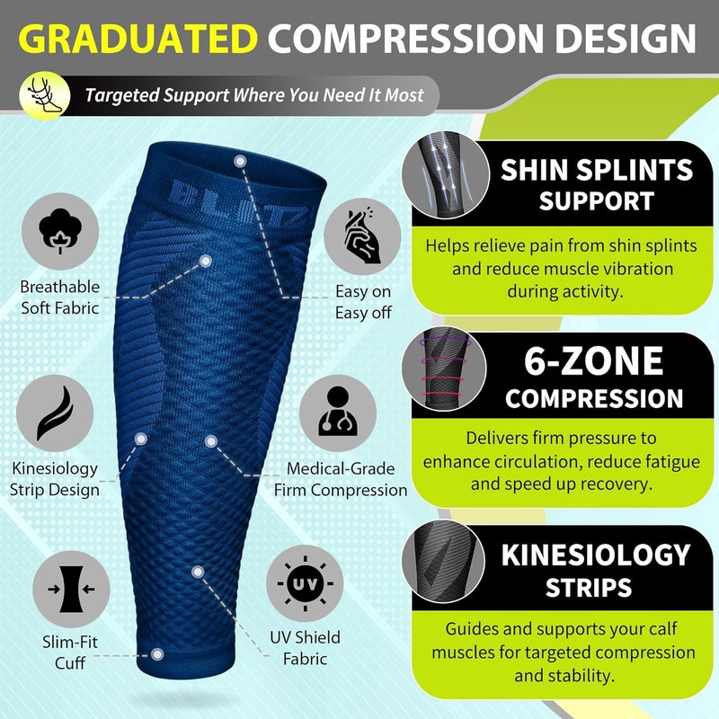 BLITZU Calf Sleeves (1 Pair) Power+ Compression Men and Women Performance Leg Guards. True Graduated Compression. Improves Circulation, Aids Muscle Recovery - Image 3