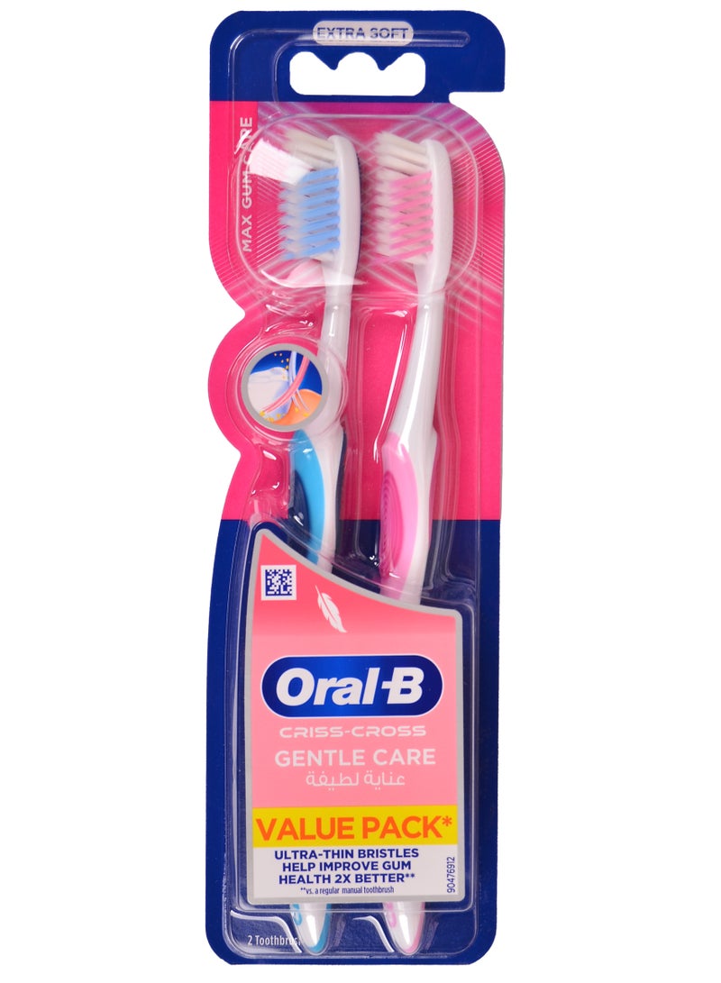 Oral-B Oral B Criss-Cross Gental Care Exrta Soft Manual Toothbrush Max Gum Care , Pack of 2- Multicolors