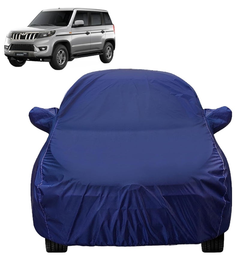 Auto Hub Car Cover Compatible with Mahindra Bolero Neo with Mirror Pocket, Weather Proof, Triple Stitched, Bolero Neo Car Cover- Plain Navy - Image 1
