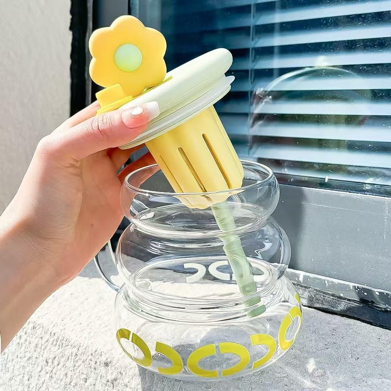 CHIRANSI Cartoon Water Cup with Lid and StrawCute Fruit Juice Glass Tumbler Portable Water Bottle for Lemon Tea Fruit Tea Ice Drinks Pack of 1 800ml Cup - Image 3