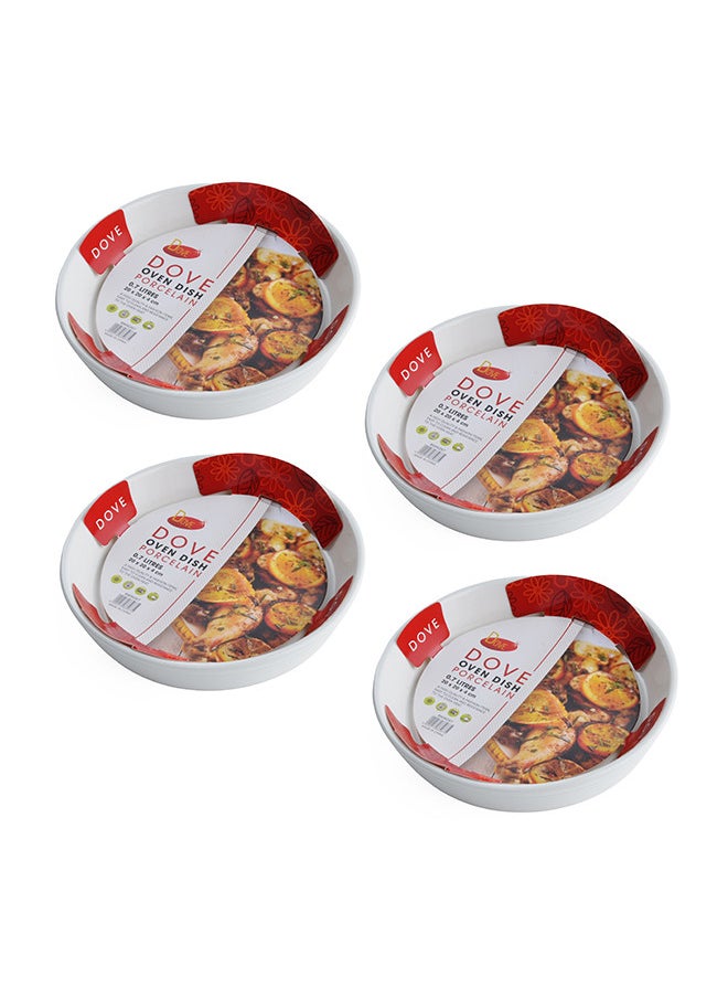 Dove 4-Piece Round Porcelain Baking Dish 0.7 Liters 20x20x4CM White  - Image 1