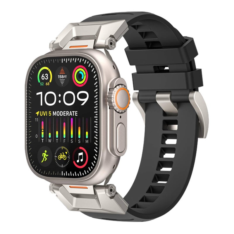 سوار ساعة ذكية سوار رياضي من السيليكون متوافق مع Apple Watch 42/44/45/49mm بملاءمة قابلة للتعديل وحزام بديل باللون أسود قابل للتعديل - Image 1