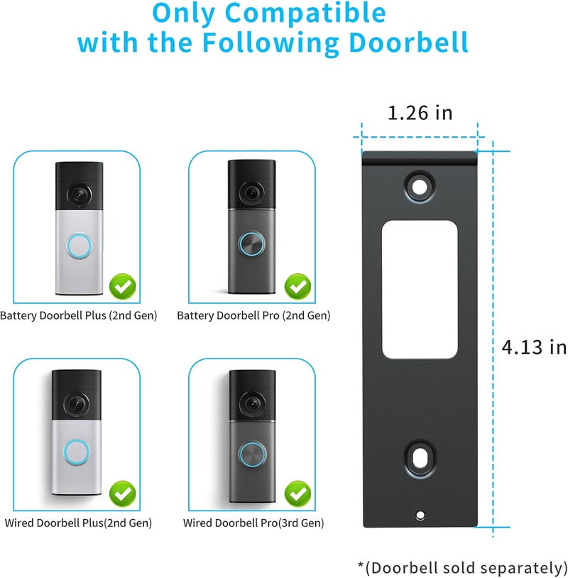 Mamerry Doorbell Backplate Replacement Only Compatible with Ring/Wired Doorbell Plus(2nd Gen) /Pro(3rd Gen), Doorbell Wall Mount Bracket Back Plate Holder Accessories(Black) - Image 2