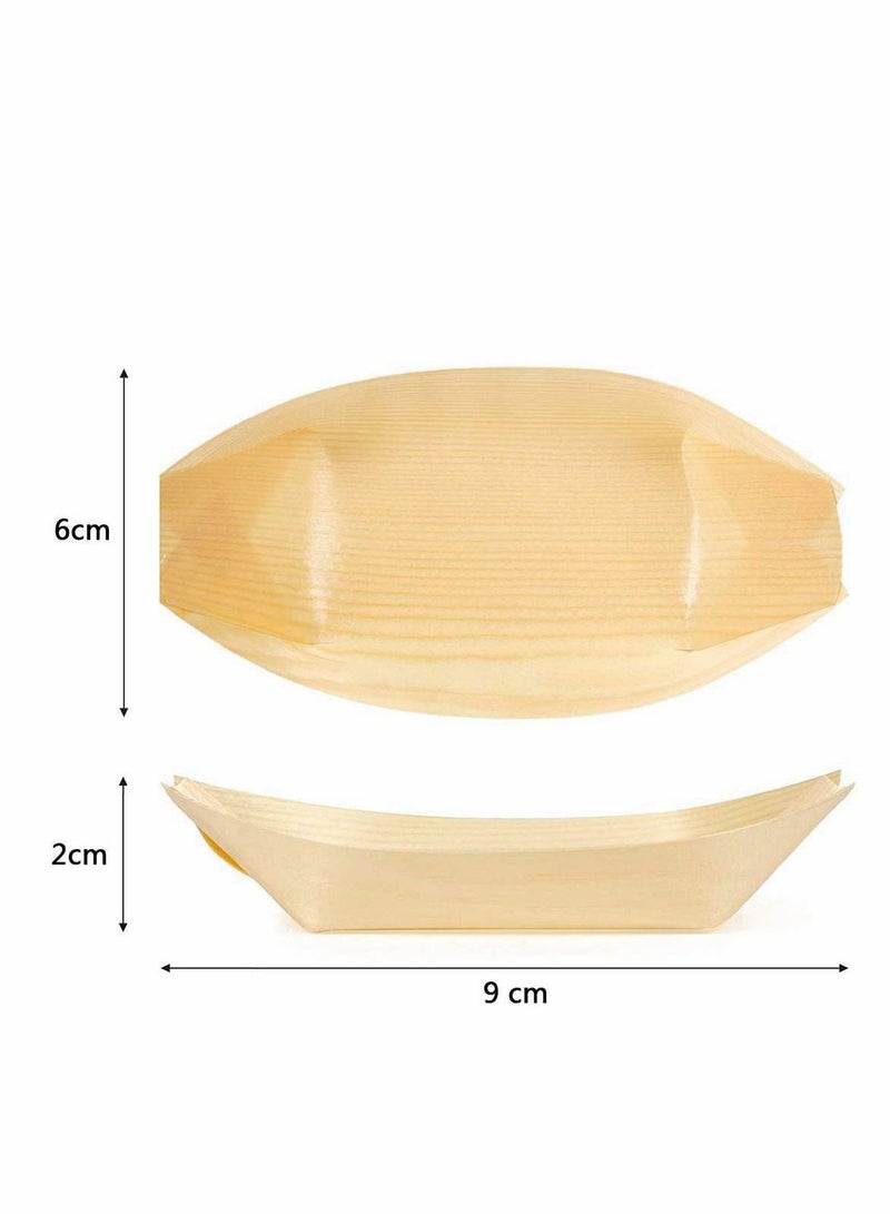 Excefore Wood Serving Boats, Disposable Bamboo Wood Boats, Dishes Plates Wooden Snack Bowls Food Serving Tray Japanese Sashimi Sushi Boat Light Brown for Party Foods, Snacks, Canap, 50 Pcs - Image 3