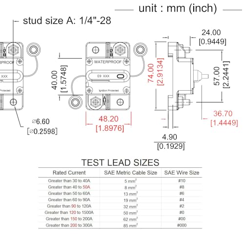 T Tocas T3 Surface-Mount 80 Amp Circuit Breaker with Manual Reset Switch Button, 12V - 48V DC, Waterproof 80A - Image 5