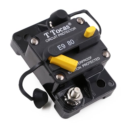 T Tocas T3 Surface-Mount 80 Amp Circuit Breaker with Manual Reset Switch Button, 12V - 48V DC, Waterproof 80A - Image 1