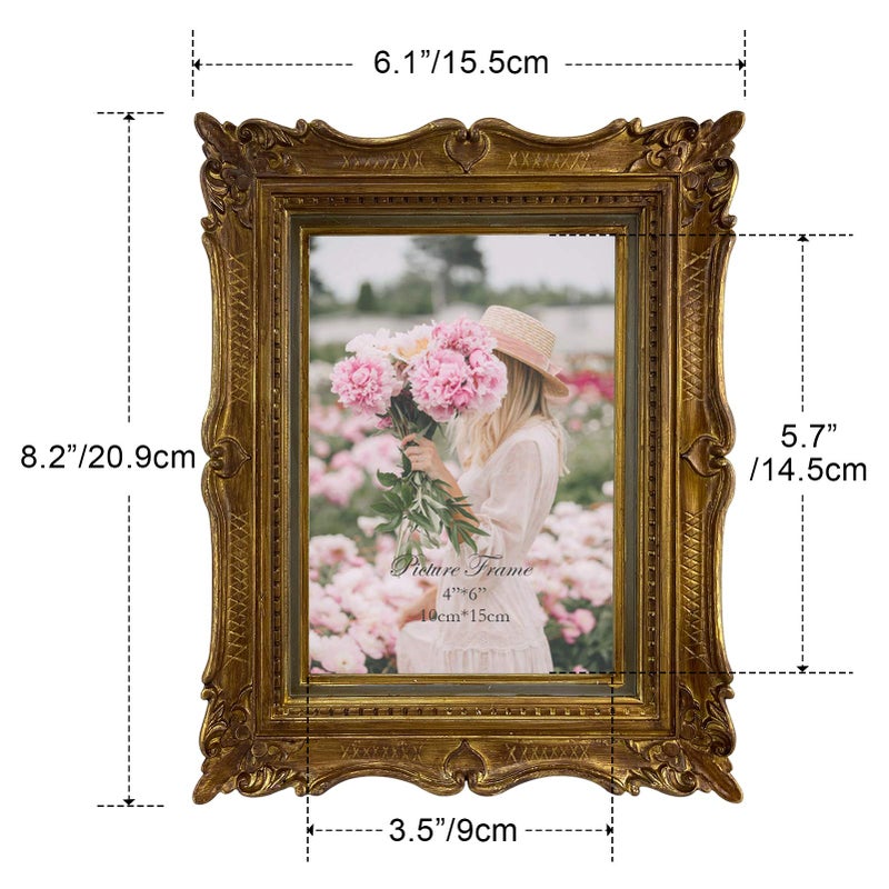 PHAREGE 4x6 Vintage Bronze Gold Picture Frame, 4 by 6 Ornate Antique Picture Frame for Wedding, Retro Photo Frame Displays Horizontally or Vertically On Tabletop - Image 2