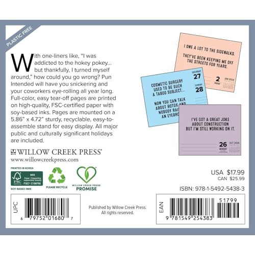 Willow Creek Press, Pun Intended 2026 Desk Calendar, 6.18'' X 5.43'', Daily Calendar with Adhesive Binding - Image 2