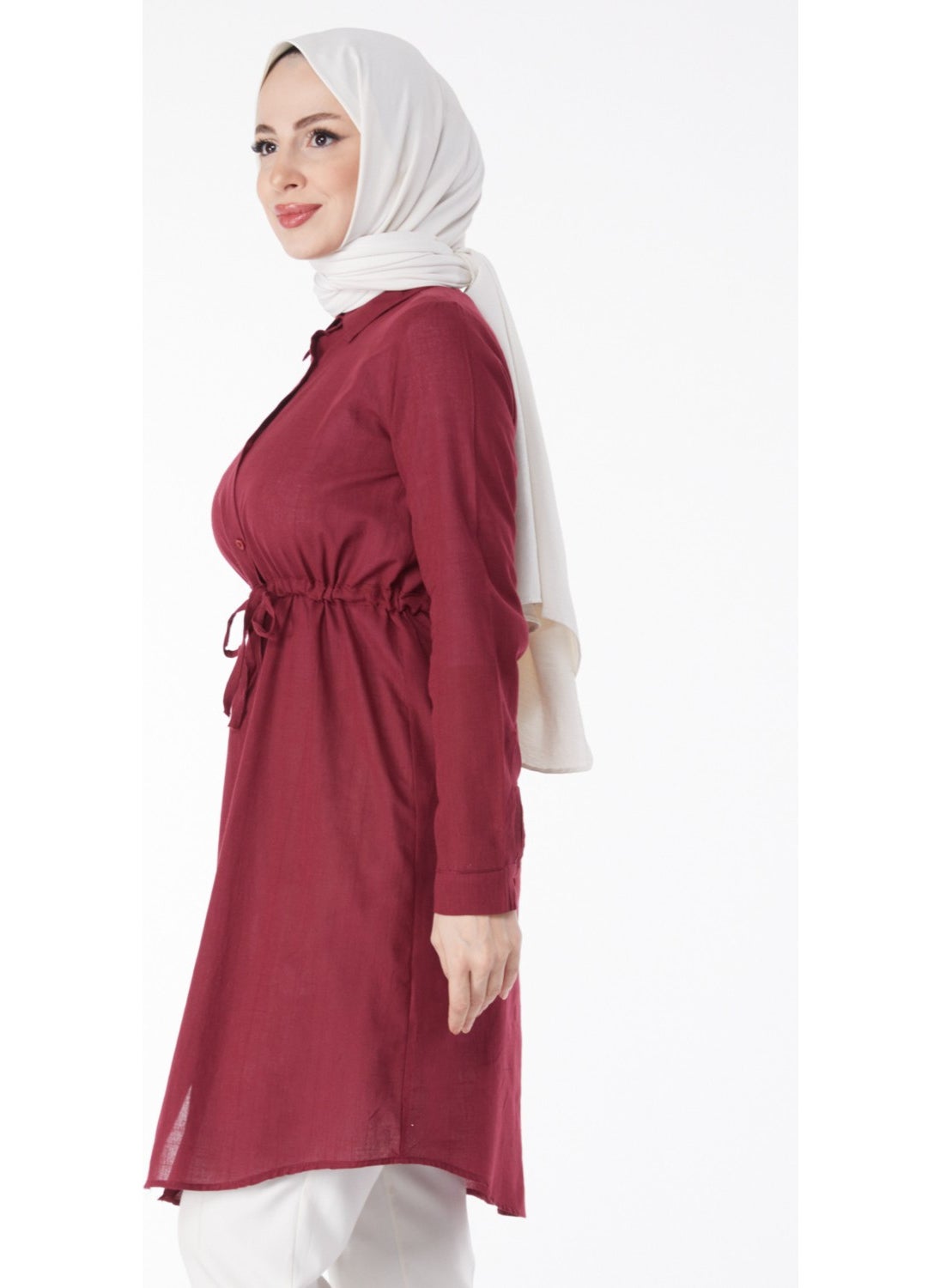 Plain Mid Women's Burgundy Waist Tunic with Tunnel Detail - 13157 - pzsku/Z6FEC06B7A77D8D96795AZ/45/_/1731233525/26cc2575-8400-4f21-9d3e-0efc46ab27fb