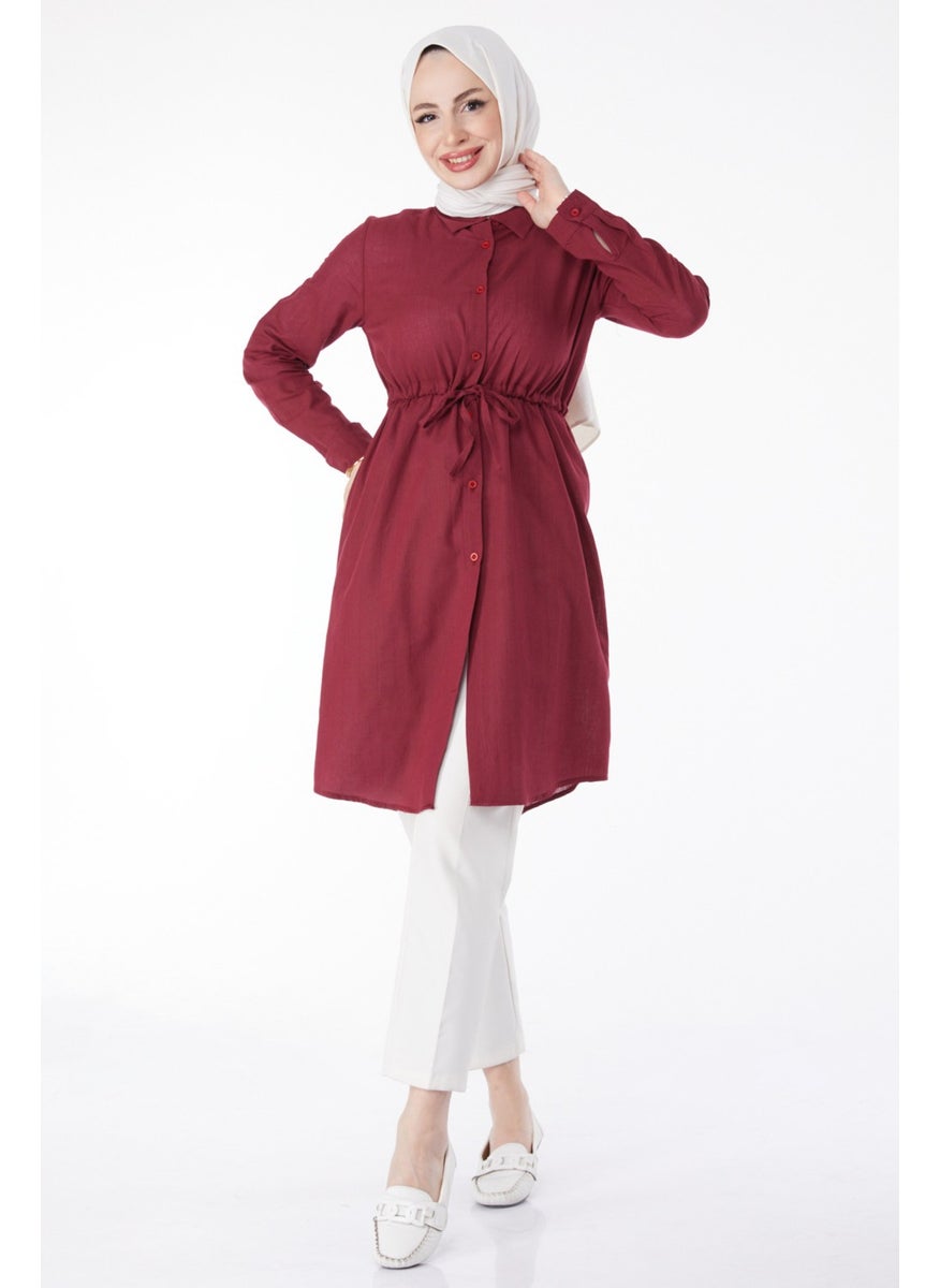 Plain Mid Women's Burgundy Waist Tunic with Tunnel Detail - 13157 - pzsku/Z6FEC06B7A77D8D96795AZ/45/_/1731233531/675fb184-00a6-475f-ac09-e86fd70543bf