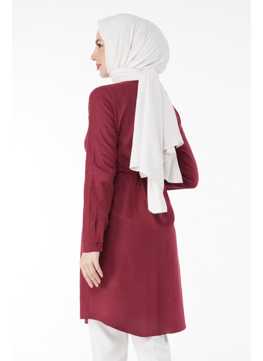 Plain Mid Women's Burgundy Waist Tunic with Tunnel Detail - 13157 - pzsku/Z6FEC06B7A77D8D96795AZ/45/_/1731233542/d4c17e99-aa70-4381-bb55-f239ed18e8e9