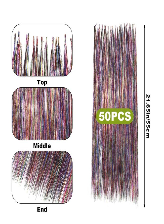 lasuroa 50pcs Horse Bling Accessories, 21.65in Colorful Glitter Tinsel Hair Extensions Horse Mane and Tail Bling Ponytail Hair Tinsel Horse Hair Tassel Decorations for Western Bride Horse Lover - Image 2