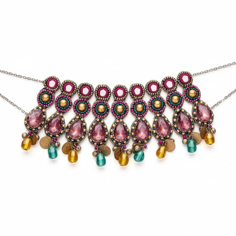 SANJOYA by EVERSTYLISH Embroidered Choker Necklace for Women | Mirror, Stones & Glass Drop Oxidized Statement Jewelry | Ethnic Neckpiece for Weddings & Festive Occasions - Image 4