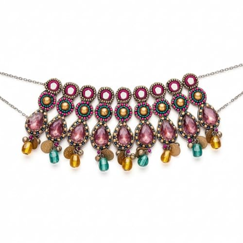 SANJOYA by EVERSTYLISH Embroidered Choker Necklace for Women | Mirror, Stones & Glass Drop Oxidized Statement Jewelry | Ethnic Neckpiece for Weddings & Festive Occasions - Image 1