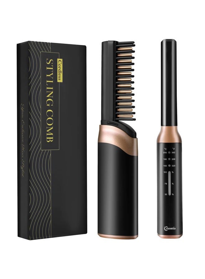 FERNIDA Cordless Hair Straightener Brush, Rechargeable Portable Heated Comb Mini Straightening Brush for Women and Mens Beard Home Travel Lightweight Carry-Along Hot Comb - Image 1