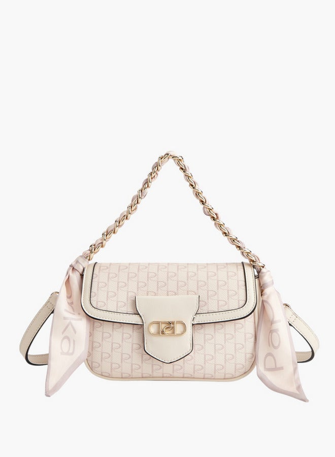 Paprika Women Monogram Print Crossbody Bag with Detachable Strap and Flap Closure  - Image 1