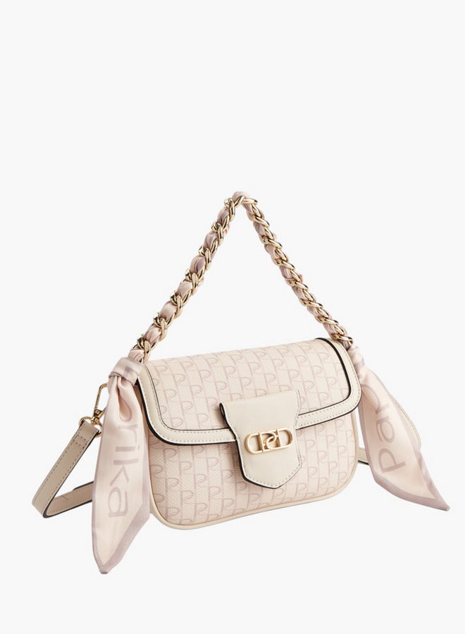 Paprika Women Monogram Print Crossbody Bag with Detachable Strap and Flap Closure  - Image 3