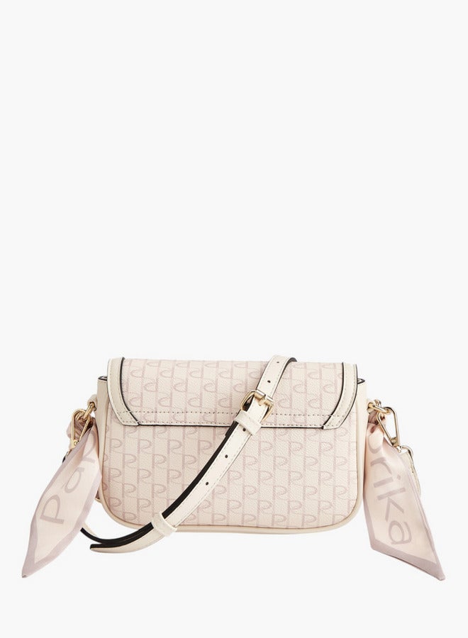 Paprika Women Monogram Print Crossbody Bag with Detachable Strap and Flap Closure  - Image 2