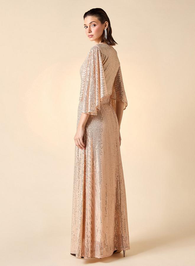 تواكستريمز فستان ماكسي مزين بالترتر بياقة على شكل  وأكمام فراشة - Image 2