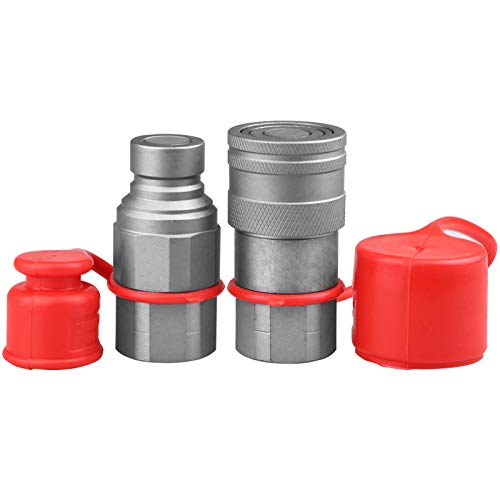 Zinger 1/2" NPT Skid Steer Hydraulic Couplers Bobcat Flat Face Hydraulic Quick Connect Couplers/Couplings w/Dust Caps,1/2" Body Hydraulic Coupling - Image 1