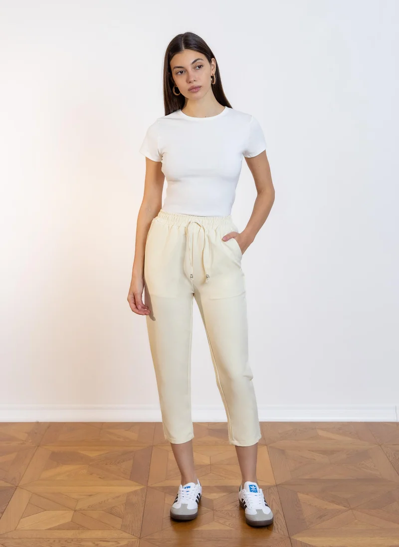 SHAPES Beige COMFORT SLIM CROPPED TROUSERS for Women | Best Price UAE