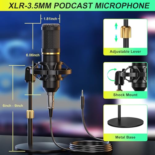 tenlamp Podcast Microphone Bundle with Live Sound Card Audio Mixer, Podcast Equipment Bundle Sound Board with 3.5mm Condenser Microphone for Pc/Phone Live Streaming Singing Gaming,Voice Changer, Denoise - Image 2