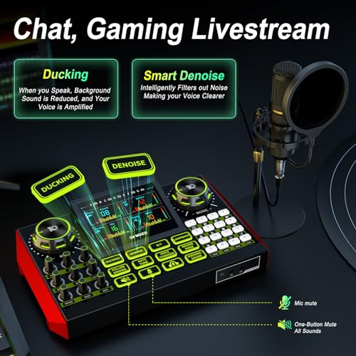 tenlamp Podcast Microphone Bundle with Live Sound Card Audio Mixer, Podcast Equipment Bundle Sound Board with 3.5mm Condenser Microphone for Pc/Phone Live Streaming Singing Gaming,Voice Changer, Denoise - Image 5