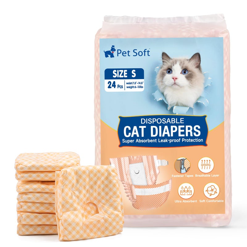 Pet Soft Disposable Cat Diapers Female Dog Diapers for Cats Dogs in Heat Period or Urine Incontinence Doggie Diapers Ultra Absorbent LeakProof Puppy Diapers 24pcs Orange S - Image 2