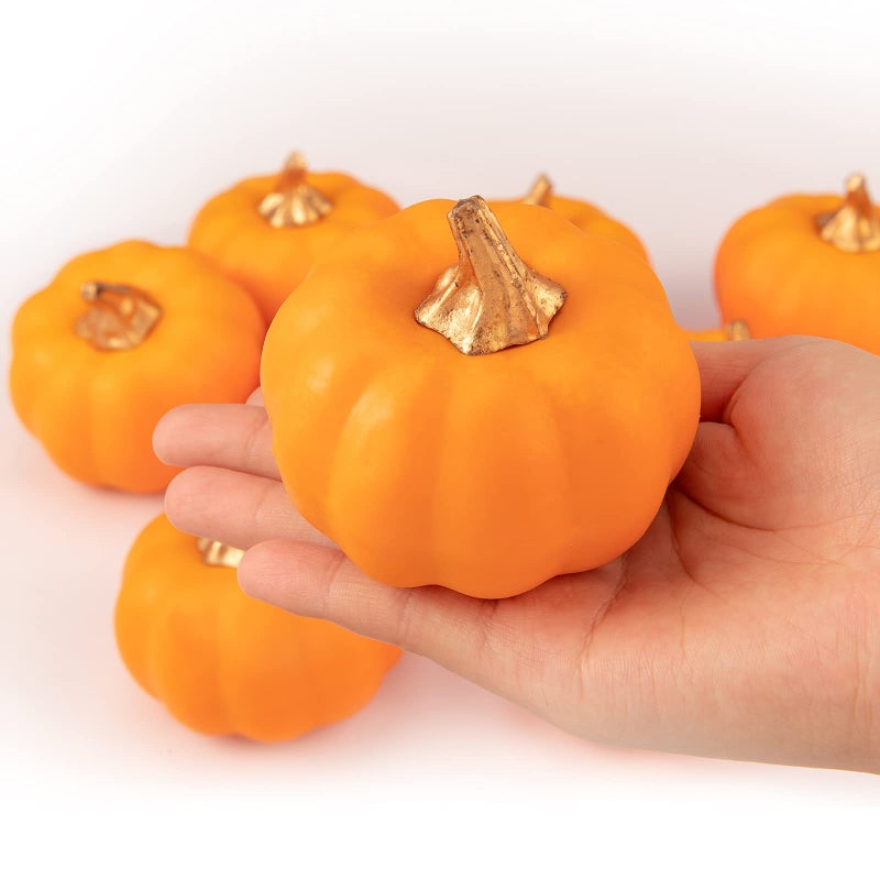 Whaline Whaline Artificial Pumpkins Bulk Vintage Orange Pumpkin Harvest Lifelike Pumpkin Fake Foam Pumpkin for Fall Autumn Halloween Home Thanksgiving Party House Kitchen Wedding Decor  12Pcs  - Image 3