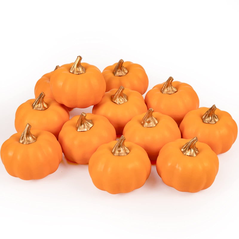 Whaline Whaline Artificial Pumpkins Bulk Vintage Orange Pumpkin Harvest Lifelike Pumpkin Fake Foam Pumpkin for Fall Autumn Halloween Home Thanksgiving Party House Kitchen Wedding Decor  12Pcs  - Image 1
