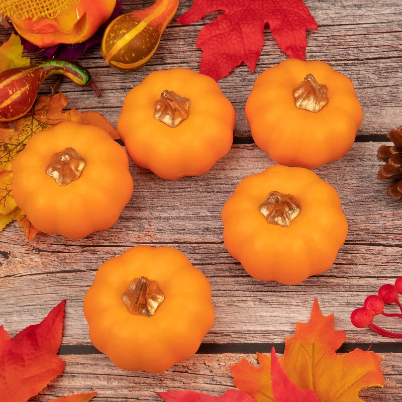 Whaline Whaline Artificial Pumpkins Bulk Vintage Orange Pumpkin Harvest Lifelike Pumpkin Fake Foam Pumpkin for Fall Autumn Halloween Home Thanksgiving Party House Kitchen Wedding Decor  12Pcs  - Image 5