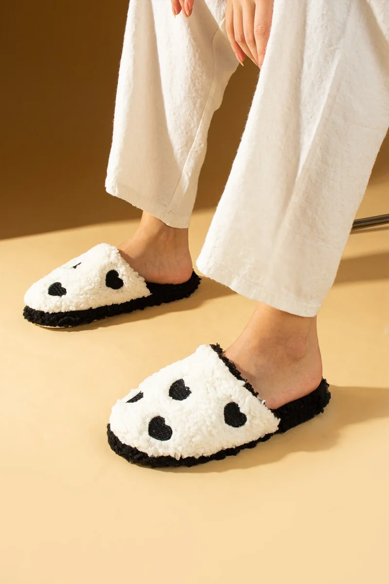 Pembe Potin Pink Potin Cold Proof Heart Patterned Wool Women's Home Slippers K90-25