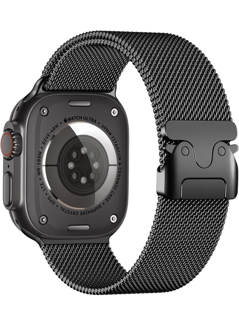 FITIT FITIT Strap Compatible with Apple Watch Ultra 2/Ultra 49mm, Stainless Steel Mesh Loop Strap with Parachute-style Buckle for Apple Watch Series 10 46mm, 9/8/7 45mm, SE2/SE/6/5/4 44mm, 3/2/1 42mm  - Image 1
