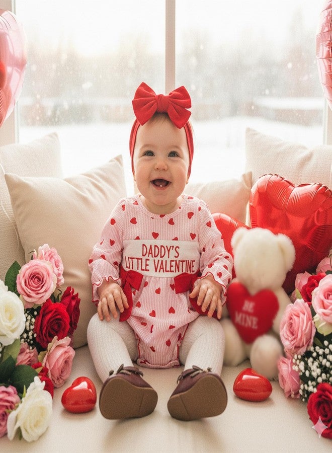 Lenjindjer Baby Girl Valentines Day Outfit Heart Long Sleeve Plaid Smocked Bubble Romper Headband Newborn Spring Bodysuit (Valentines Red, 3-6 Months) - Image 4