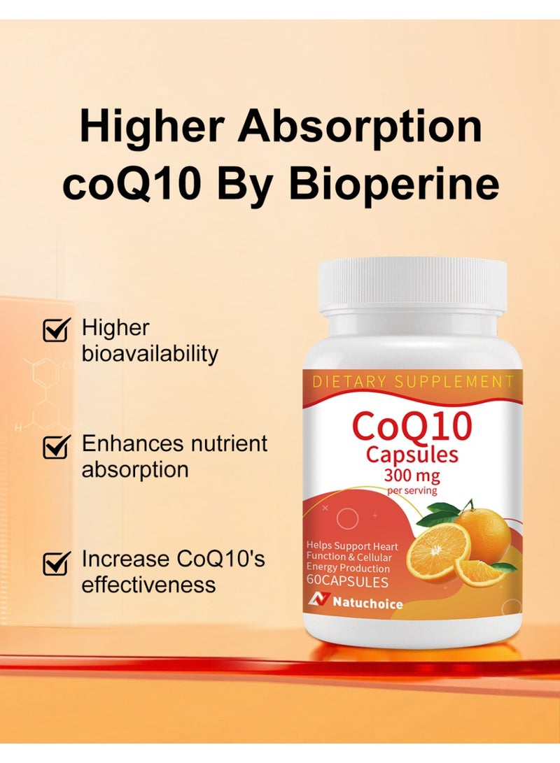 Natuchoice Daily High Potency CoQ10 300mg Capsules｜60 Vegetarian Capsules Daily｜Supports Heart Health, Cellular Energy Activation & Powerful Antioxidant - Image 4