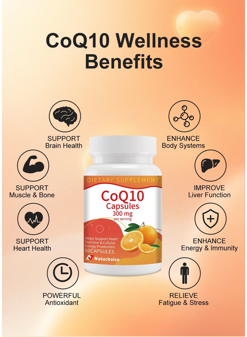 Natuchoice Daily High Potency CoQ10 300mg Capsules｜60 Vegetarian Capsules Daily｜Supports Heart Health, Cellular Energy Activation & Powerful Antioxidant - Image 3