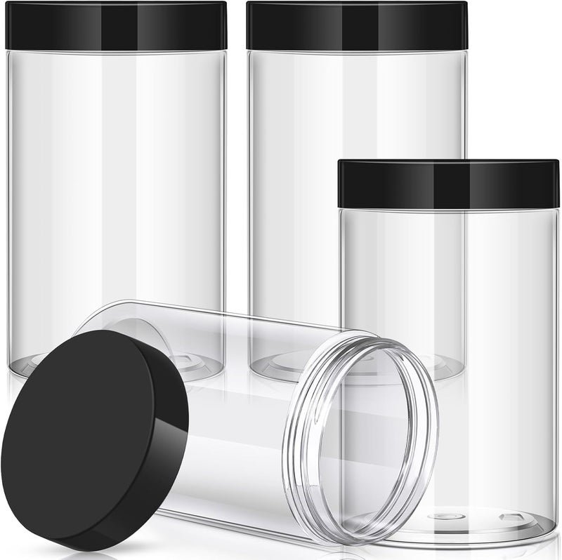 Patelai 4 Pieces Round Wide-mouth Leak Proof Plastic Container Jars with Lids for Travel Storage Makeup Beauty Products Face Creams Oils Salves Ointments DIY Making(32 Ounce,Black) - Image 1