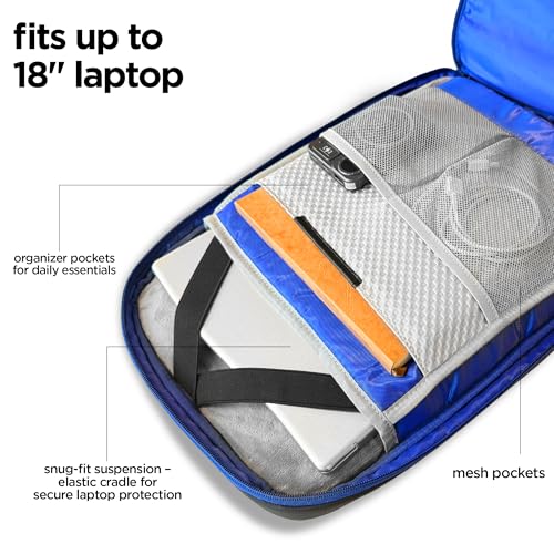 Nu Republic Triphop Voyager Edge Backpack for Men Women 18-inch Laptop Backpack bag | 30 Ltr Capacity | Padded back and shoulder straps with trolley sleeve | Backpack with Dual USB Port (Black/Blue) - Image 5