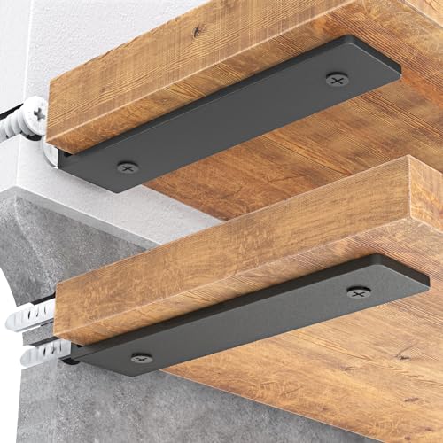 Goovilla Heavy Duty Floating Shelf Brackets 6 Inch for 2×4” Wood Stud, 4 Pack L Brackets for Shelves or Shelving, Black Coated Metal Shelf Hardware with 160 lb. Load Capacity and Easy Installation - Image 1