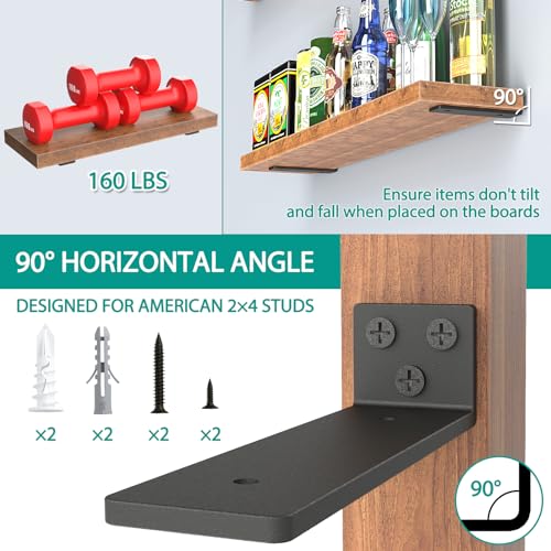 Goovilla Heavy Duty Floating Shelf Brackets 6 Inch for 2×4” Wood Stud, 4 Pack L Brackets for Shelves or Shelving, Black Coated Metal Shelf Hardware with 160 lb. Load Capacity and Easy Installation - Image 3