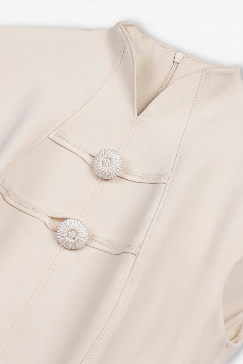 Nocturne  Padded-Shoulder Button-Detail Maxi Dress for Women | Best Price UAE