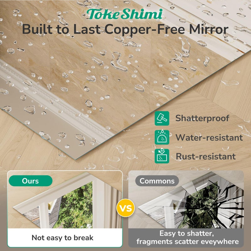 TokeShimi 30x36 Frameless Bathroom Vanity Mirrors for Over Sink, Modern Rectangle Bathroom Mirrors for Wall with Polished Edge Shatterproof Decorative Mirror for Bedroom, Living Room, Entryway - Image 4