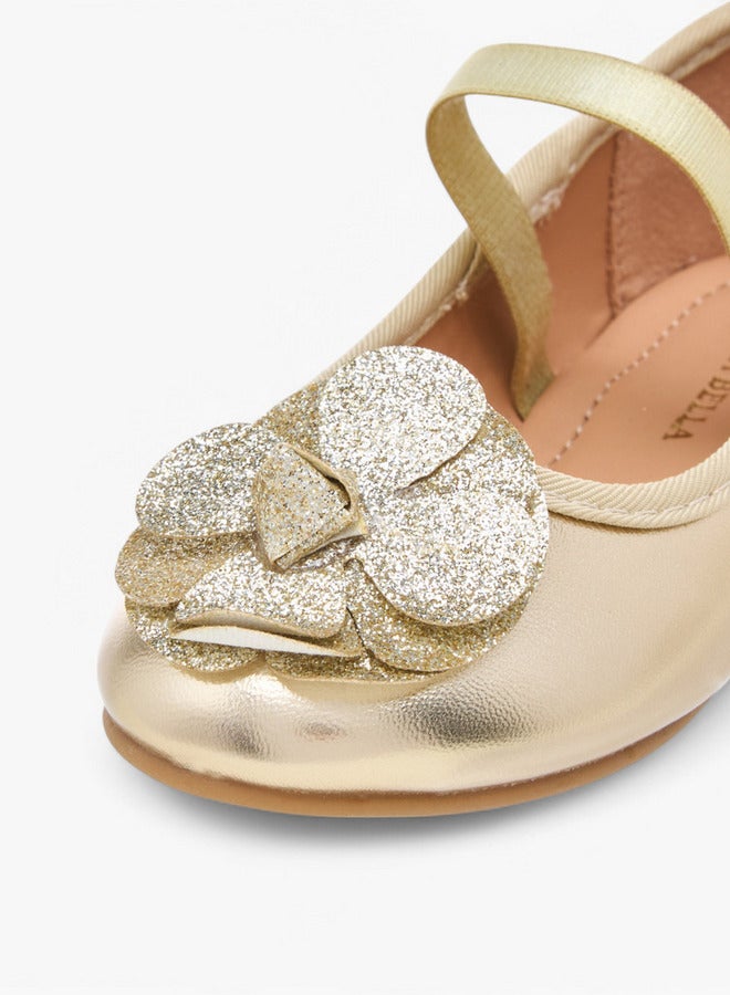 Flower Embellished Ballerina Shoes with Elastic Closure