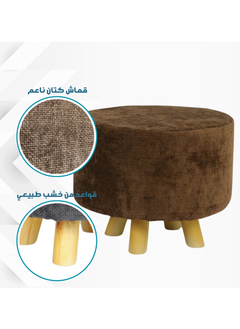 بكسل للأثاث مقعد بوف دائري قماش كتان قواعد خشبية من بكسل الاثاث, بني  - Image 2