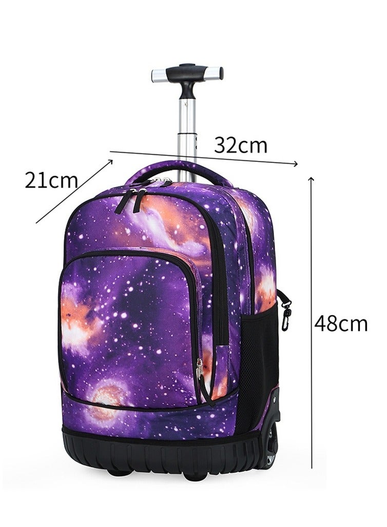 Large Capacity Trolley Backpack, Waterproof Travel Wheeled Backbag for Boys and Girls, Studentes Double Shoulder Rolling Bag for Books Laptop and Traveling (Purple Starry Sky - 1186) - Image 2