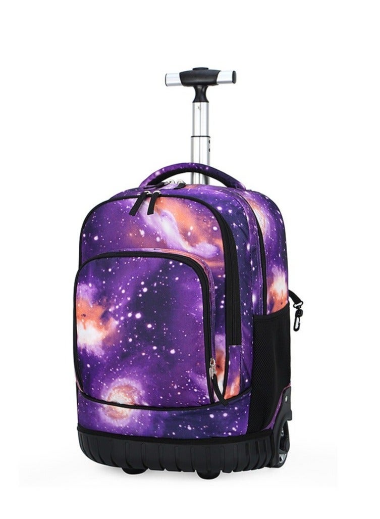 Large Capacity Trolley Backpack, Waterproof Travel Wheeled Backbag for Boys and Girls, Studentes Double Shoulder Rolling Bag for Books Laptop and Traveling (Purple Starry Sky - 1186) - Image 1