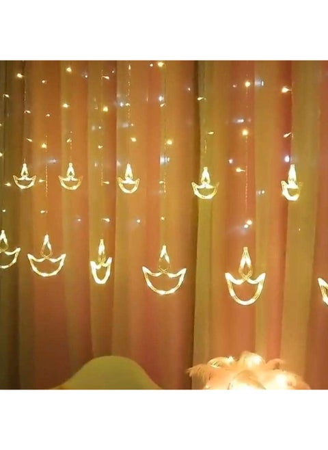 V2COM 12 Diya Curtain String Lights, Window Curtain Lights with 8 Flashing Modes Decoration for Wedding, Party, Home, Patio Lawn, Warm White.