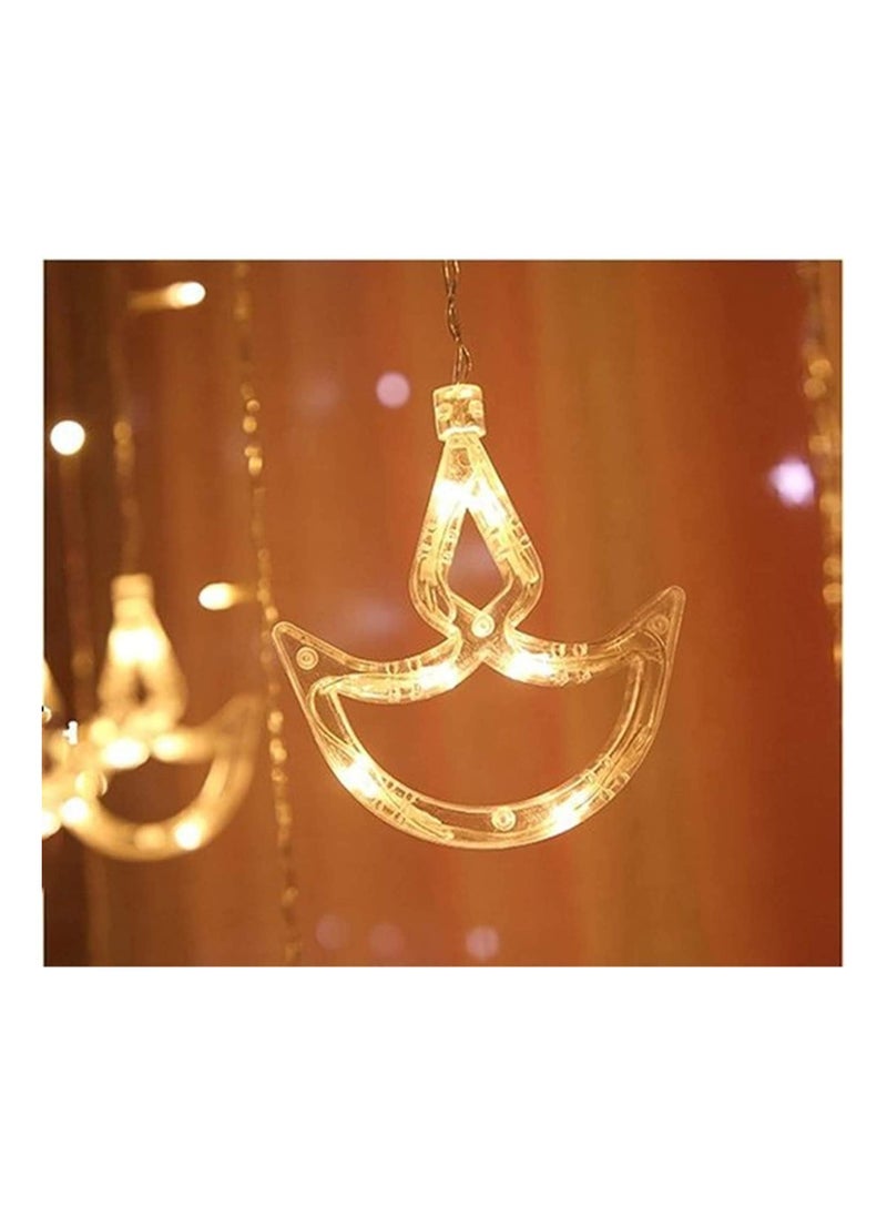 V2COM 12 Diya Curtain String Lights, Window Curtain Lights with 8 Flashing Modes Decoration for Wedding, Party, Home, Patio Lawn, Warm White.